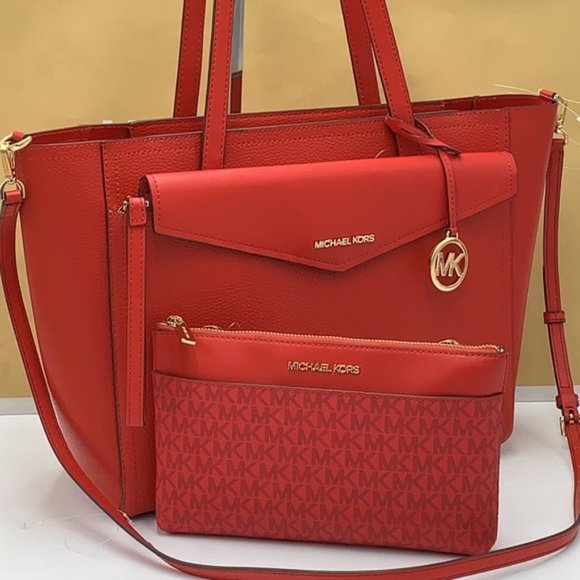 Michael Kors Maisie Large Pebbled Leather 3-in-1 Tote Bag Flame multi color - Picture 11 of 16